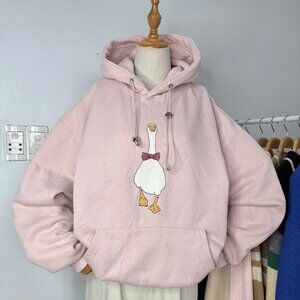 🦆 Cute Duck Graphic Soft Hoodie Pink
